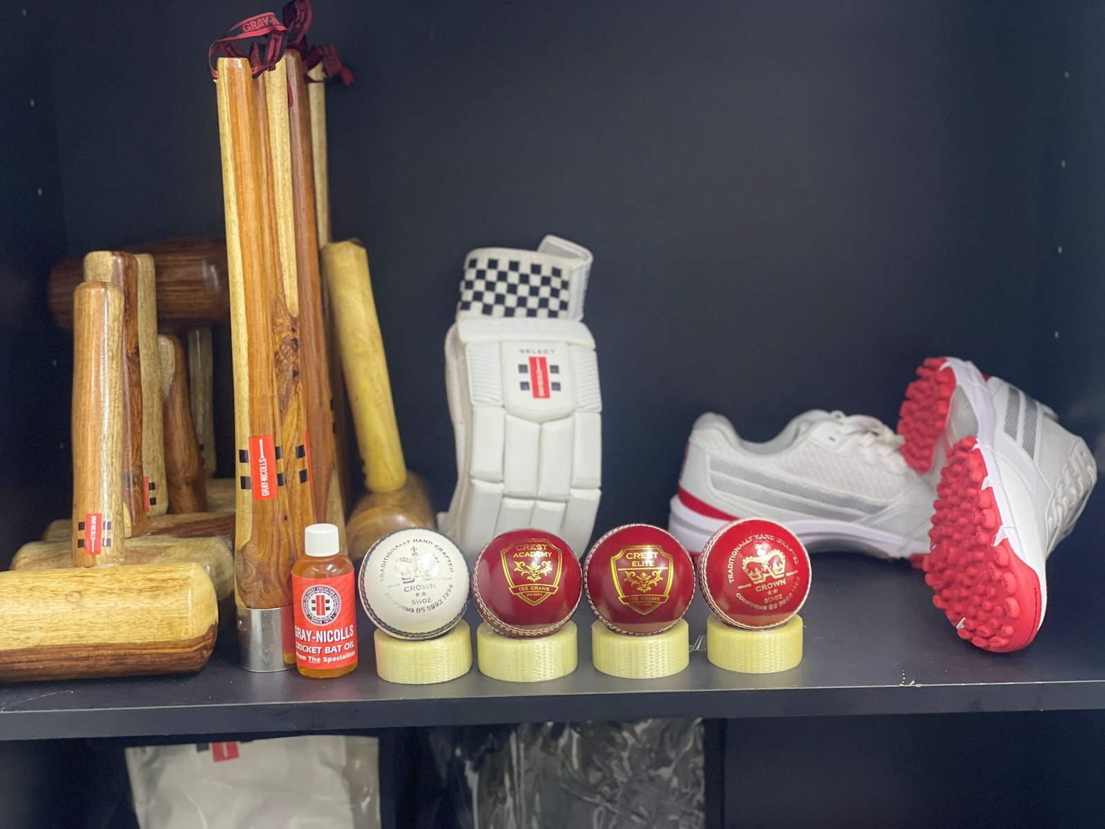 Cricket equipment on display at the Doha showroom